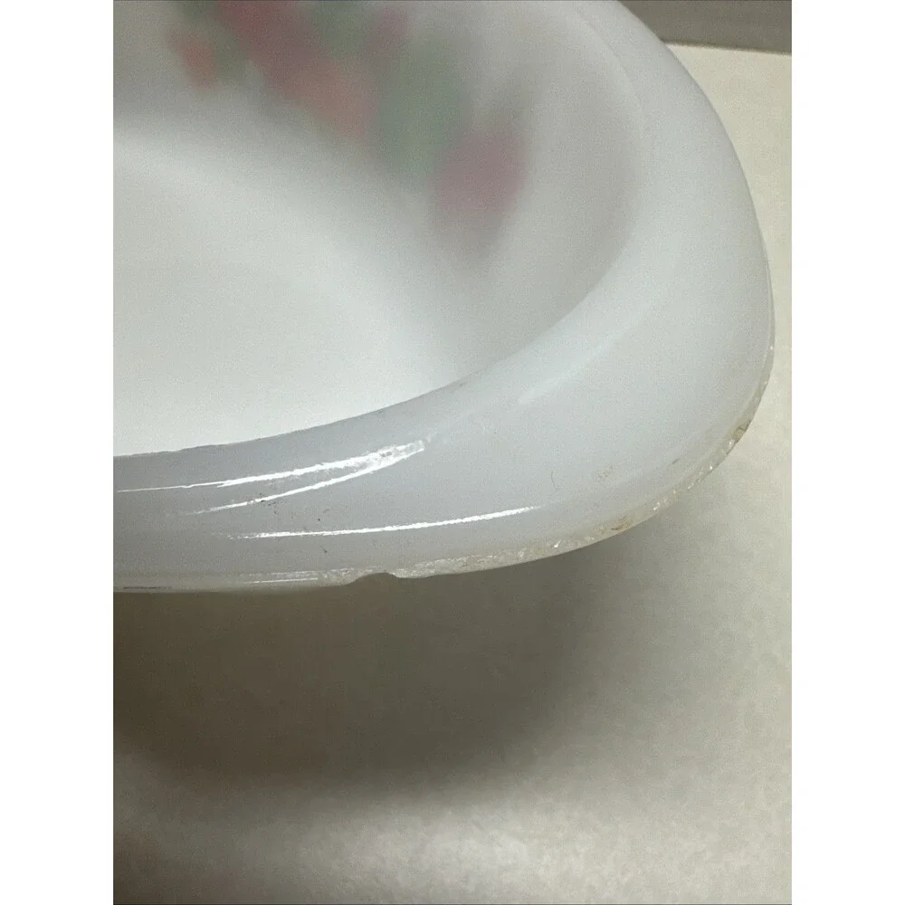 Vintage Glasbake Milk Glass Oval Vegetables Theme 1 qt Casserole Dish W/ Lid